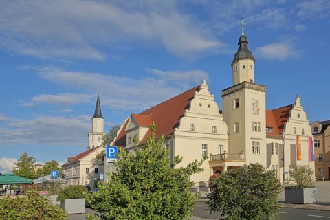 Renaissance Town Hall and St Nicolai Church, Coswig, Fläming, Saxony-Anhalt, Germany