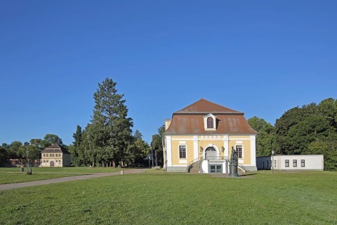 Baroque town hall and stables, monument to Russian Tsarina and Empress Catherine the Great, castle