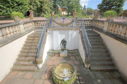 Fountain with steps and sculptures, staircase, Goethepark, Bad Lauchstädt, Saxony-Anhalt, Germany