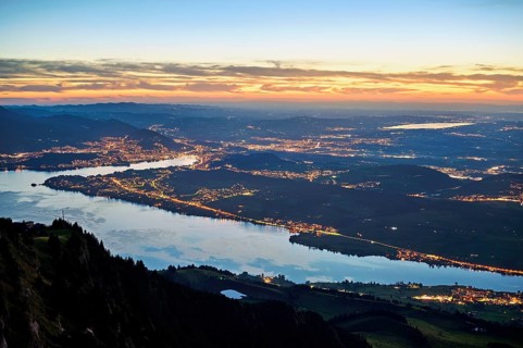 View from Rigi Kulm of the sea of lights, Lake Lucerne and the city, Lucerne, Canton of Lucerne,