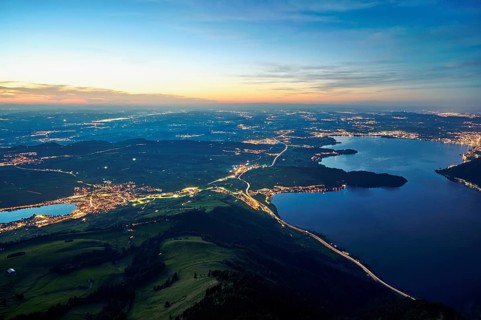 View from Rigi Kulm to the sea of lights with the motorway, Lake Lucerne, Lake Zug, Küssnacht,
