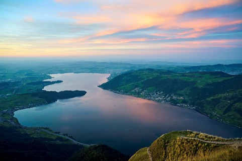View from Rigi Kulm to Lake Zug and the Kiemen, Walchwil, Canton Zug, Switzerland