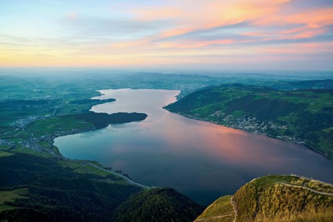 View from Rigi Kulm to Lake Zug and the Kiemen, Walchwil, Canton Zug, Switzerland