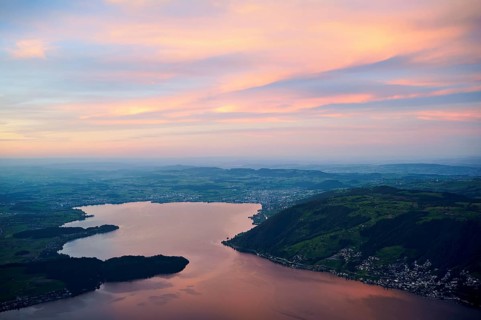 View from Rigi Kulm to Lake Zug and the Kiemen, Walchwil, Canton Zug, Switzerland