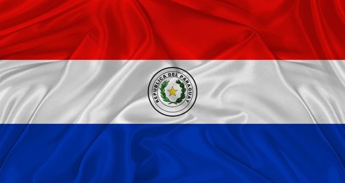 Flag of Paraguay with cloth texture. Close up of Paraguay flag waving