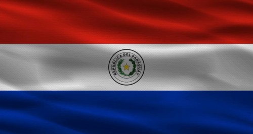 Paraguay flag with fabric texture. Realistic flag of Paraguay waving