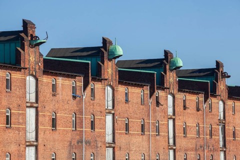 Old warehouses on Dessauer Ufer in Hamburg-Veddel, satellite camp of Neuengamme concentration camp