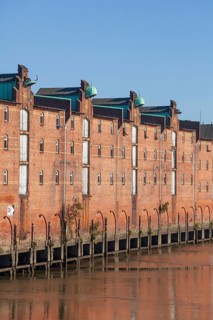 Old warehouses on Dessauer Ufer in Hamburg-Veddel, satellite camp of Neuengamme concentration camp