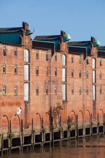Old warehouses on Dessauer Ufer in Hamburg-Veddel, satellite camp of Neuengamme concentration camp