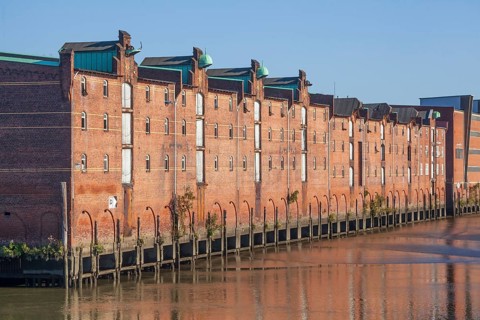 Old warehouses on Dessauer Ufer in Hamburg-Veddel, satellite camp of Neuengamme concentration camp