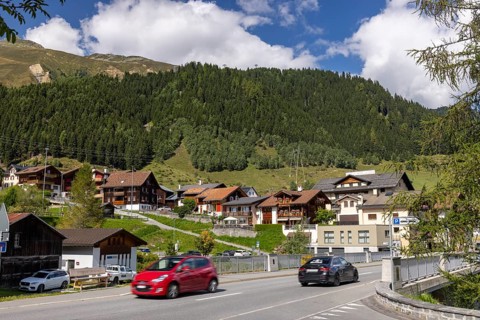 Oberalpstrasse, Via Alpsu, bridge on the Drun stream, Sedrun, Surselva, Graubünden, Switzerland