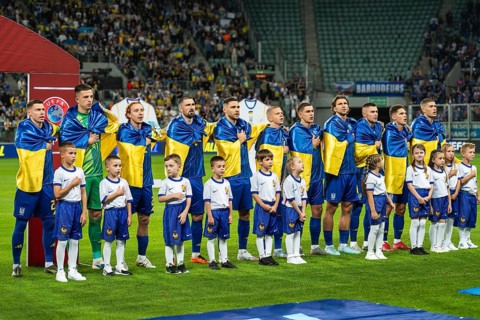 WROCLAW, POLAND - SEPTEMBER 5, 2025: Football match Ukraine vs France 0:2. Team of Ukraine during