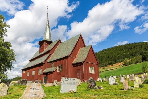 Hegge Stave Church with cemetery, Hegge, Innlandet, Norway