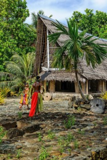 Traditional historical meeting house for men Tribal Chief Men Men's House between palm trees, in