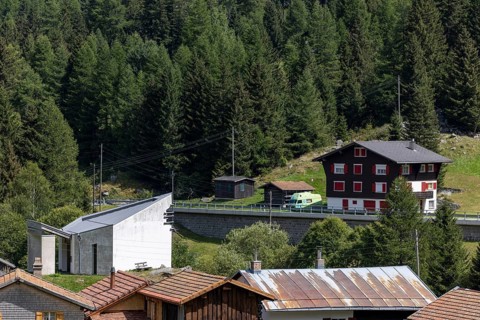 Hamlet with chapel of St James the Elder, Acla, Curaglia, Val Medel, Graubünden, Switzerland