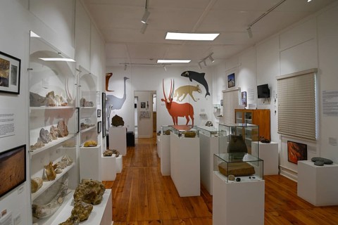 Exhibition rooms of the Jasper House Museum, Oranjemund, diamond restricted area, Karas region,