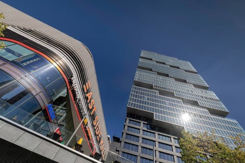 EDGE East Side Tower, Amazon Tower, with East Side Mall, Warschauer Brücke,