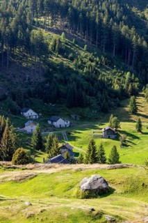Settlement at mountain huts, Ör da Pü, Blenio, Ticino, Switzerland