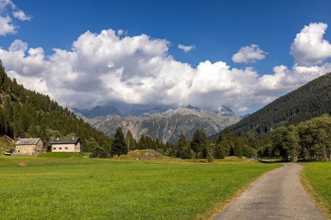 Mountain huts in high valley, Campra, Lukmanier Pass, Blenio, Ticino, Switzerland