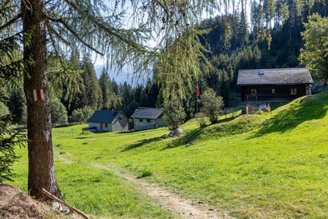 Settlement at mountain huts, Ör da Pü, Blenio, Ticino, Switzerland