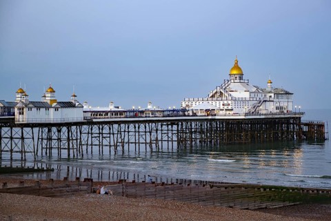 Elegant pier at dusk with calm sea, Victorian, Bournemouth, England, Great Britain