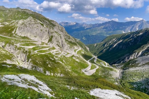 View from elevated position on serpentine hairpin bends of southern ramp southern ascent descent in