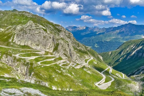 View from elevated position on serpentine hairpin bends of southern ramp southern ascent descent in