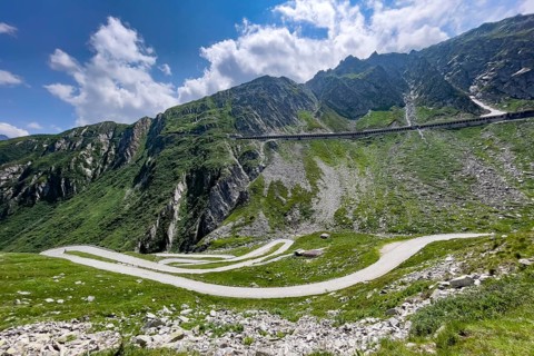 View from elevated position on serpentine hairpin bends of southern ramp southern ascent descent in
