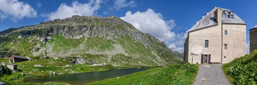 Panoramic photo view to the right left side of Ospizio Hospiz Herberge San Gottardo St. Gotthard