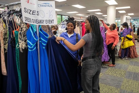 Detroit, Michigan USA - 13 September 2025 - High school students search for free homecoming dresses