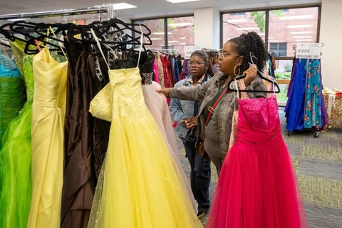 Detroit, Michigan USA - 13 September 2025 - High school students search for free homecoming dresses