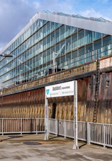 Hvv ferry station at Dockland, fishing harbour, Hamburg, Germany