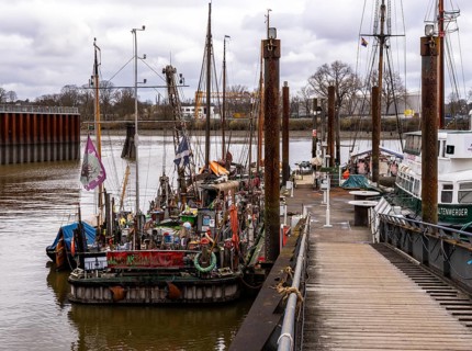Finkenwerder cutter harbour, Hamburg, Germany