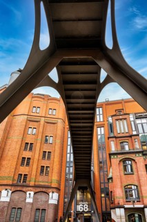 Stilwerkbrücke with the typical fish market architecture in the Große Elbstraße, Hamburg, Germany