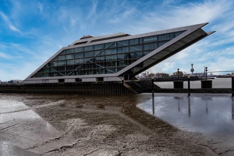 Dockland at low tide, Hamburg fishing harbour, Germany
