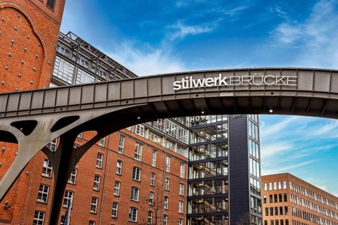 Stilwerkbrücke with the typical fish market architecture in the Große Elbstraße, Hamburg, Germany