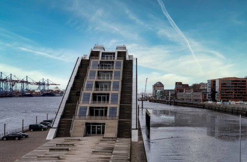 Dockland at low tide, Hamburg fishing harbour, Germany