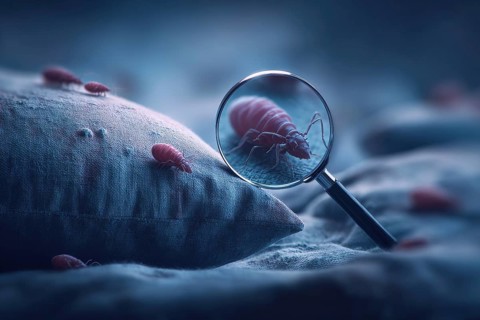 Bed bugs and parasitic insects. Insects and bug extermination concept, AI generated