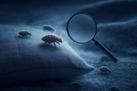 Bed bugs and parasitic insects. Insects and bug extermination concept, AI generated
