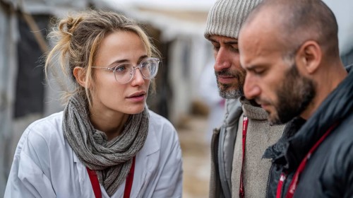 Doctors without borders helping people in refugee camp and assisting in getting medical and