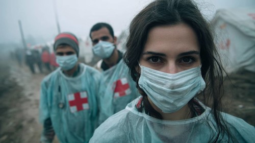 Doctors without borders helping people in refugee camp and assisting in getting medical and