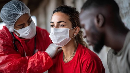 Doctors without borders helping people in refugee camp and assisting in getting medical and