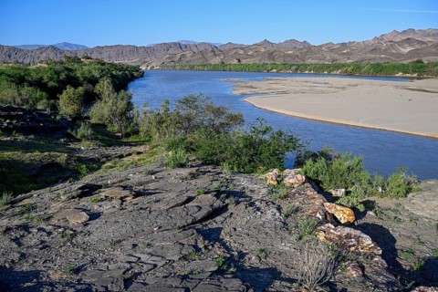 Landscape along the Oranje River, near Oranjemund, Karas Region, Namibia