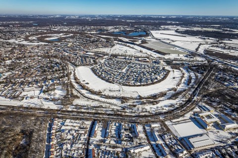 Aerial view, new housing estate Angerbogen, Am Alten Angerbach, construction area planned