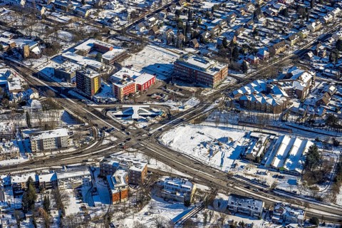 Aerial view, crossing Sittardsberg, Hotel Sittardsberg-Schenkel, Wanheim-Angerhausen, Duisburg,