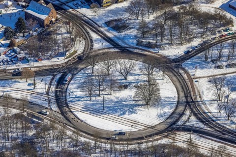 Aerial view, roundabout Obere Kaiserswerther Straße, Ehinger Straße, Wanheim-Angerhausen, Duisburg,