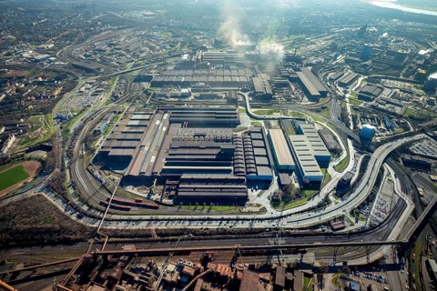 Aerial view, thyssenkrupp Steel Europe - Warmbandwerk 1, Marxloh, Duisburg, Ruhr area, North