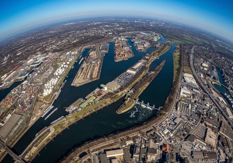 Aerial view, Duisburg harbour, coal island, Duisport, Rhine-Herne Canal, Ruhr, Ruhrort, Duisburg,