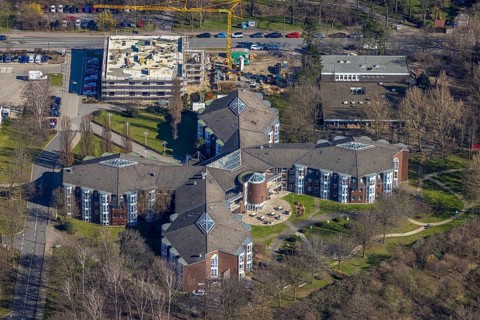 Aerial view, Walter Cordes residential home at Evang. Hospital Duisburg-Nord, construction site