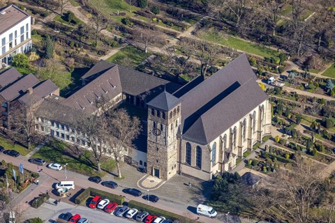 Aerial view, Premonstratensian monastery Hamborn Abbey, Alt-Hamborn, Duisburg, Ruhr area, North